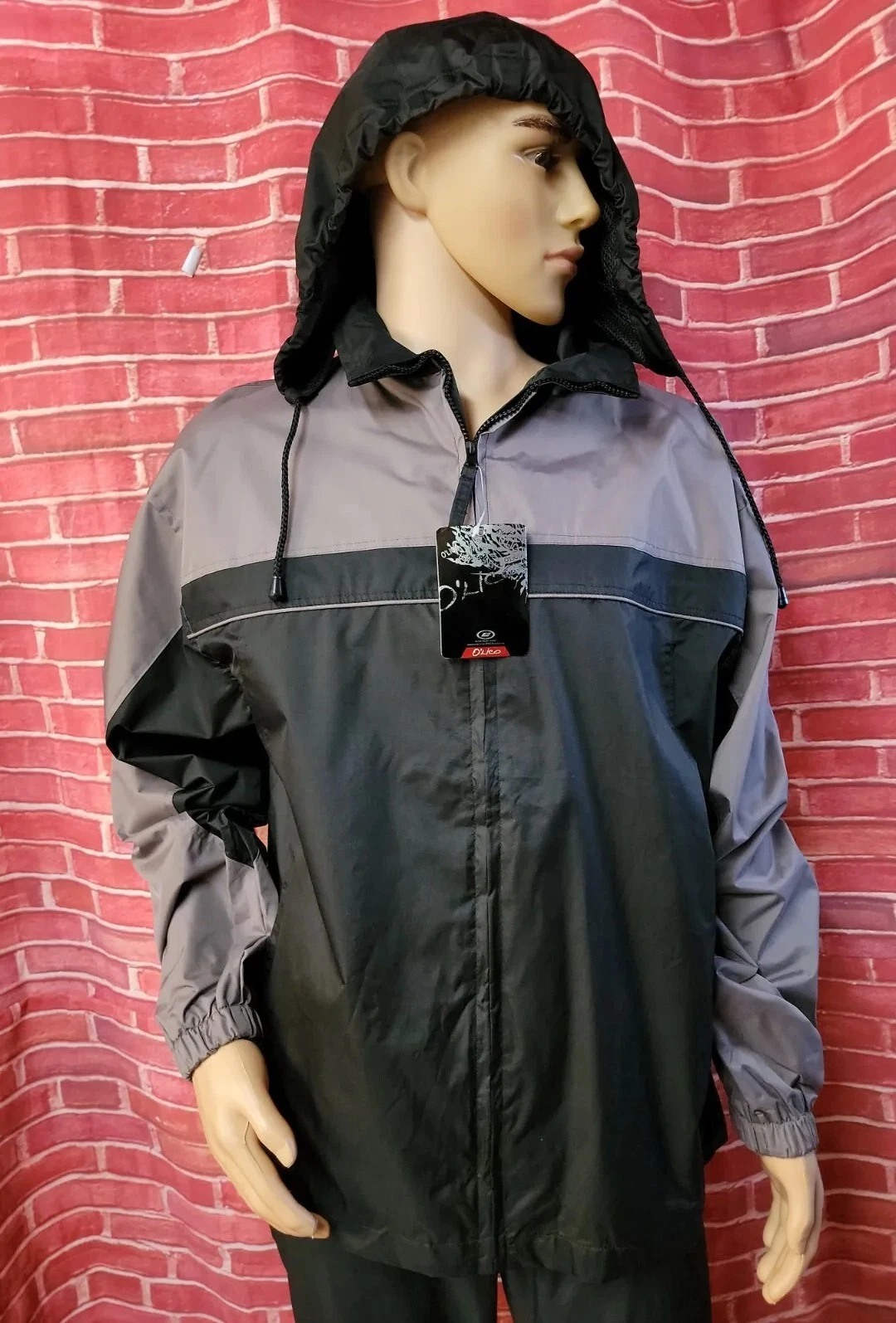 VETEMENTS O'LICO WATERPROOF TAGLIA L GIACCA UOMO FULL ZIP CON CAPPUCCIO NERO E GRIGIO NUOVA CON ETICHETTE #WM1