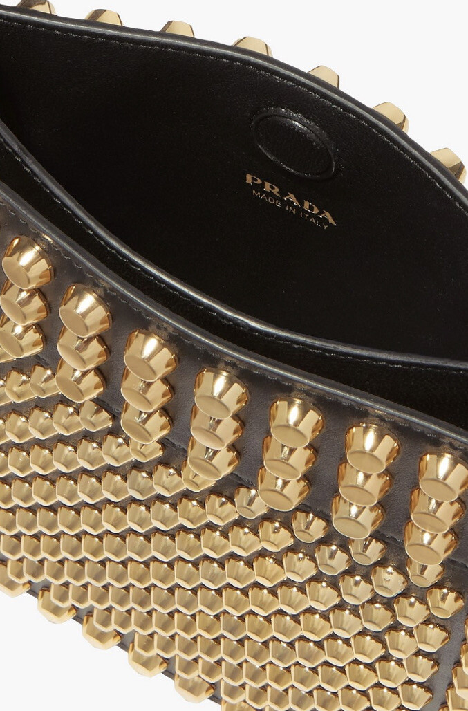 PRADA Gold Studded Embellished Black Leather Top Handle