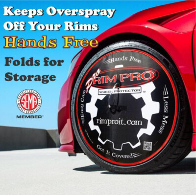 15'' Pro Rim Pro hands free over spray protector. Folds for easy storage.