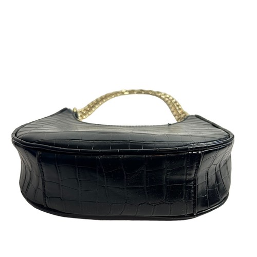 NWOT Zara Shoulder Bag Gold Chunky Chain Croc Embossed Black Faux Leather Vegan - Picture 2 of 6