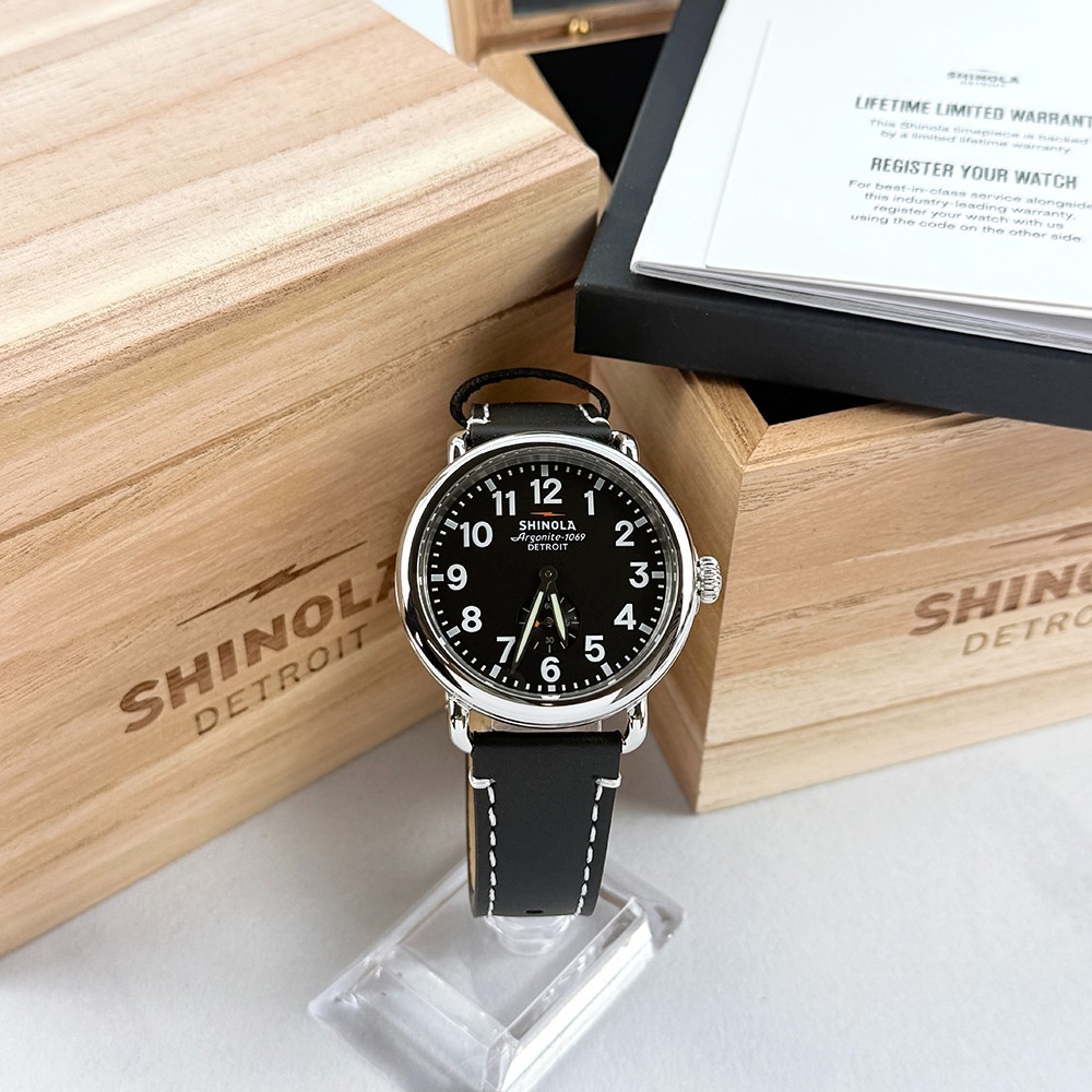 Shinola Runwell Men's Black Dial Black Leather Strap Quartz Watch 41mm