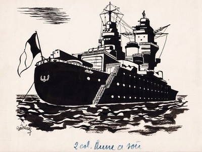 Schiff Kriegsschiff Navy ship Zeichnung drawing dessin 1960