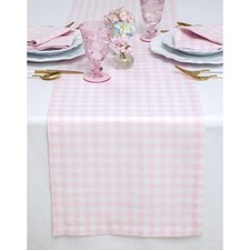 Linen Table Runner 108 Inches Long - 100 Pure Linen Marshmellow Pink Gingham...
