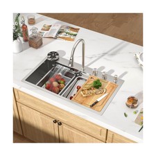 33" Waterfall Drop In Kitchen Sink - Workstation 16 Gauge T-304 Stainless Steel