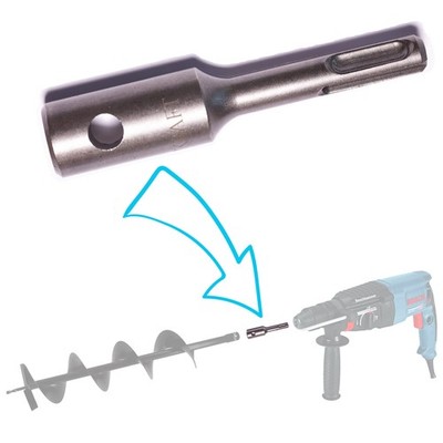 SDS PLUS SDS+ Earth Auger Adapter for Pile Drilling, Stakes, Fences. For Hand B...