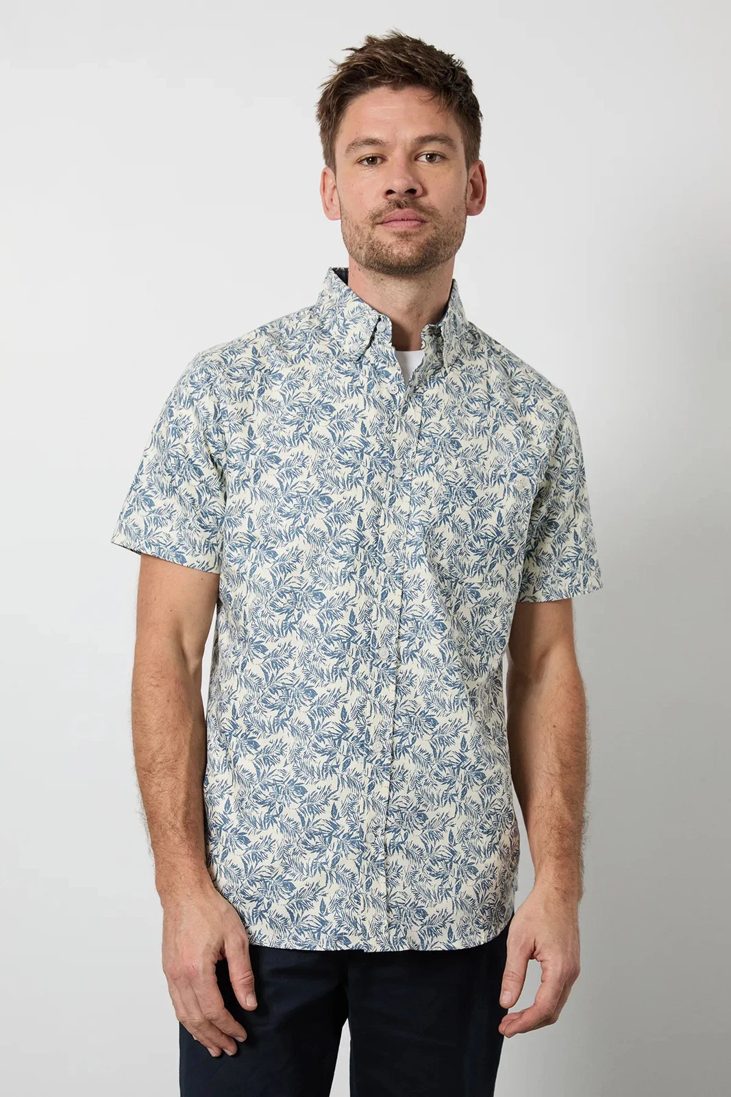 Maine Blue Short Sleeve Printed Shirt Mens Casual Shirts