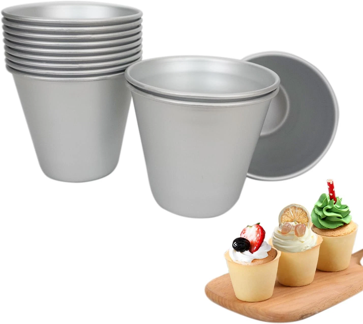 Large Popover Pans 12 PCS, Individual Aluminium round Muffin Molds, Pudding Cup,