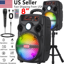 Portable 8" Bluetooth Party Speaker TWS USB AUX with Tripod Stand Mic Remote US