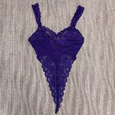 VTG Victoria’s Secret Purple Sheer Lace Teddy High Cut Made In USA Women’s Sz S