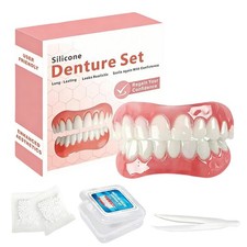 Silicone Dentures For Men  Women, Upper  Lower False Teeth Natural Shade Smile