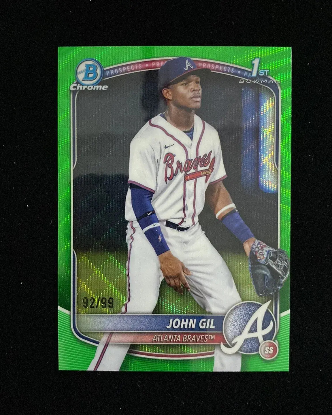 2025 Bowman Chrome Prospects Green Wave #BCP-172 John Gil 1st 92/99 Braves HD