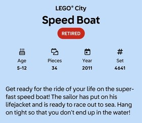 LEGO CITY: Speed Boat (4641) Retired 2001 With Minifig - No Box, No Instructions
