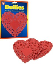 6-Inch Red Paper Heart Shaped Doilies 36 Pcs