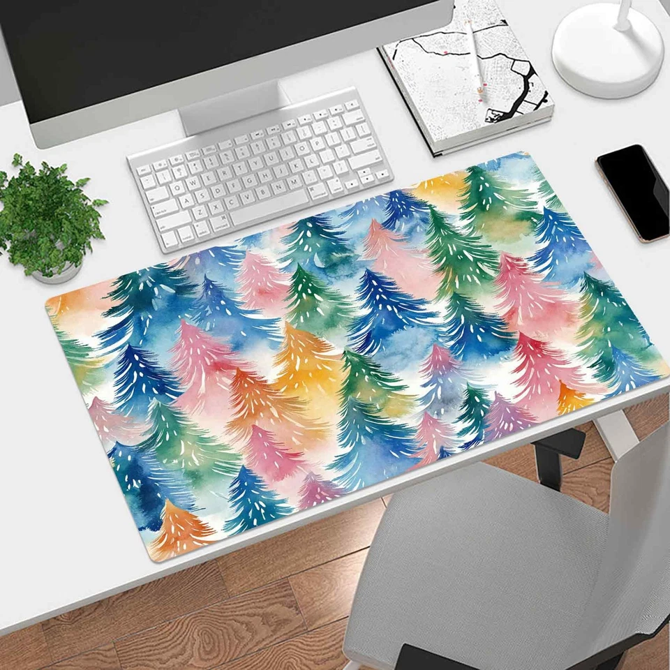 Winter Pink and Green Christmas Tree Desk Mat for Keyboard and Mouse Desk Pad - Image 2 of 4