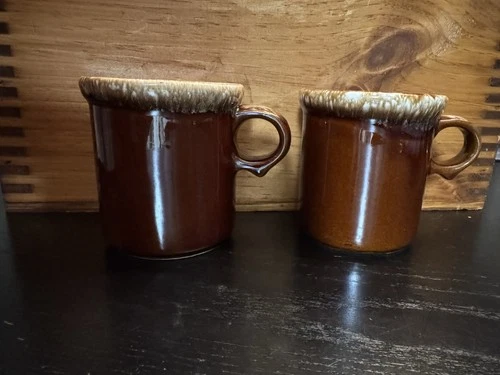 Vintage Set Of 2 McCoy Coffee Mugs 1412 Brown Drip Glaze Stoneware Cups USA