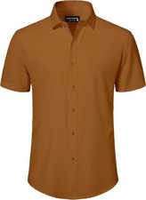 Mens Short Sleeve Dress Shirt Stretch Wrinkle Free Business Casual Button Down