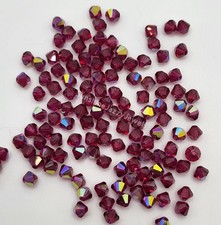 24pc Swarovski Crystal Ruby AB 4mm Bicone 5301 Beads; Iridescent Red