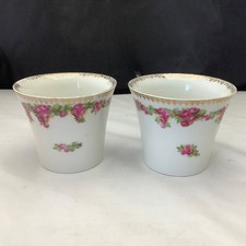 Vintage China Plant Pot Holders x2 - Pretty Pink Rose Design