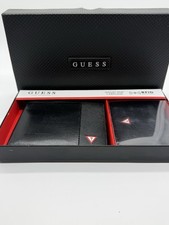 Nuovo set portafoglio e custodia per carte GUESS uomo nero protezione RFID 31GU330009 MSRP $58