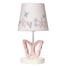 Lambs  Ivy Baby Blooms Pink Butterfly Nursery Lamp with Floral Shade  Bulb