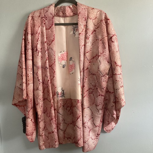 Handmade Pink Silk Haori Kimono Unisex Adult One Size with Patterned Lining