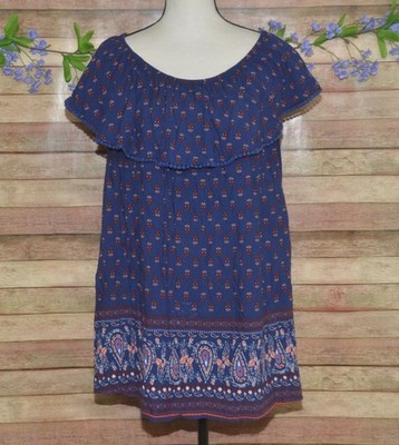 Faded Glory Womens 3X Boho Blue Rayon Scoop Neck Sleeveless Pullover Top Blouse