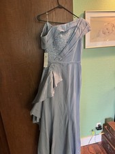 Steel Blue Formal Gown Off The Shoulder With Ruffle