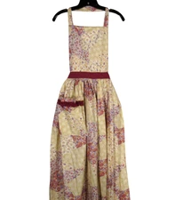 VTG Over-The-Head TIE BACK Twill FLORAL PRINT Apron Top Pinafore COTTAGECORE OS