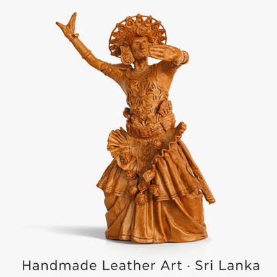 Handmade Leather Kandyan Dancer Statue | Sri Lankan Traditional Art Sculpture |
