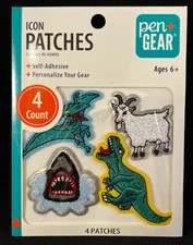 Pen+Gear - Icon Patches - Self Adhesive - Dinosaurs/Shark/Goat - 4 Appliques
