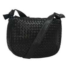 BOTTEGA VENETA INTRECCIATO Shoulder Bag Leather Vintage Black Gold Auth yk17502V