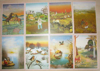 8 x naive Malerei im Postkartenformat - Nürnberger Galerie - ca. 1980er - NEU!