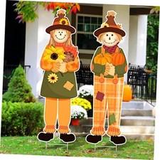 Fall Outdoor Decorations 2 Pcs Thanksgiving Scarecrow Yard Signs with Stakes