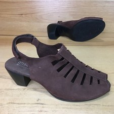 Munro Abby Sandals Womens 9 WW Wide Brown Leather Peep Toe Cutout Made in USA