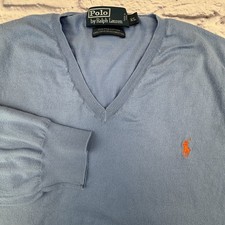 Polo Ralph Lauren Men s XL Blue V Neck Sweater 100 Pima Cotton Long Sleeve Pony