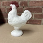 Vintage Westmoreland Milk Glass Standing Rooster Candy Dish 8-1/2”
