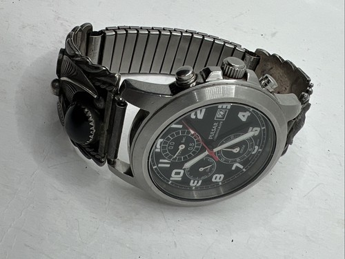 Pulsar Men’s Chronograph Black Dial Date Custom Sterling Bracelet Watch YM92-X11 - Picture 2 of 10