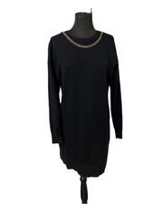 Michael Kors Black SWEATER Bodycon Dress With Logo Zip Shoulders Size Large