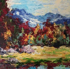 Original textured artwork Oil Painting Impasto Mountain Landscape art Autumn