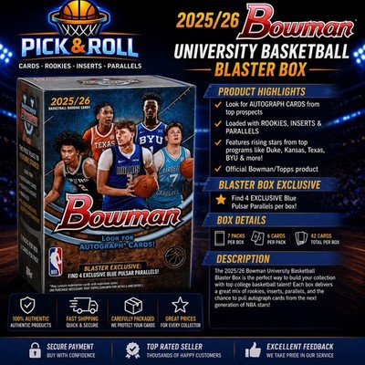 2025/26 Bowman University Basketball Blaster Box Blue Pulsar Sealed NBA￼