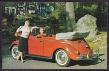 Volkswagen postcard: blonde couple & red Convertible USA issue #1360 c 1964