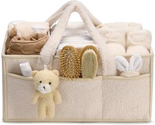 Baby Diaper Caddy Organizer, Teddy Sherpa Nursery Storage Basket with Portabl...