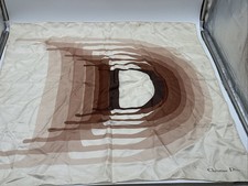 CHRISTIAN DIOR Vintage Silk Logo Scarf 37" Brown Beige Square Graphic D 1970s