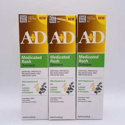 3 X  A+D Medicated Rash Ointment 1.5oz  Relieves Rash + Irritated Skin Exp 10/27