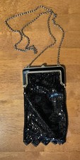 Vintage Whiting Davis Black Metal Mesh Evening Purse Bag Flapper Lined LBD
