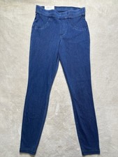 HUE Women's Yoga Stretch Denim Leggings Small Medium Wash Wide Waistband Pockets