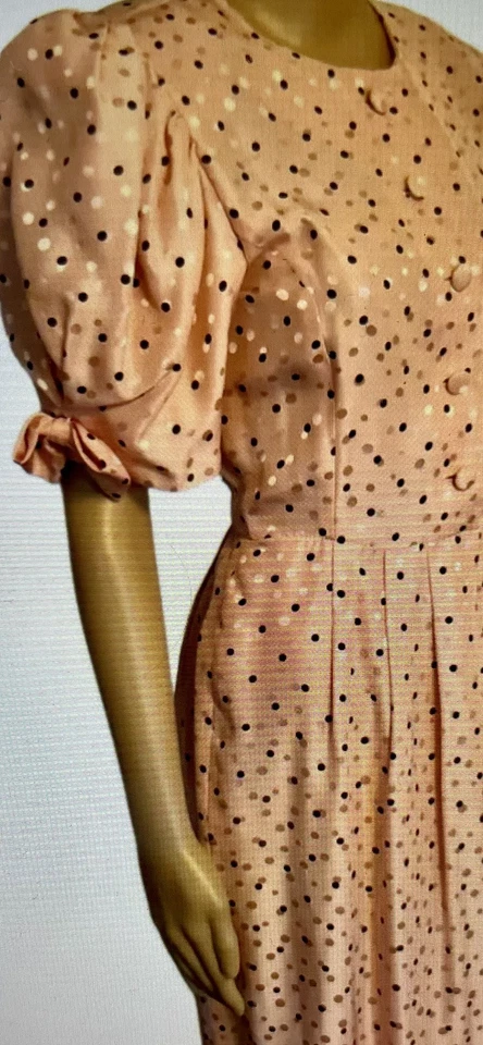 Винтажный FloraKung платье размер 6 100% шелк розовый горошек Saks 5-й авеню 80-х вечеринки - Изображение 2 из 4