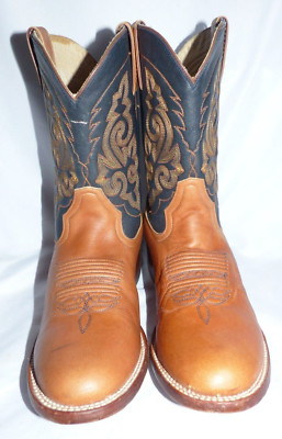 Men's Western Style Leather and ''Gator'' Skin Embroidered Double H Boots Sz. 9.5