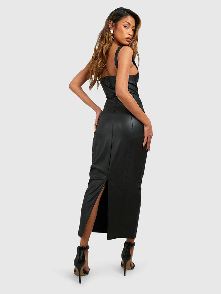 long leather dress Jennifer Faux Lowest price guarantee Lila | Burgundy Faux Leather