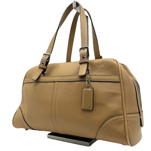 COACH Handbag Hamptons Leather Satchel Beige Vintage Auth From